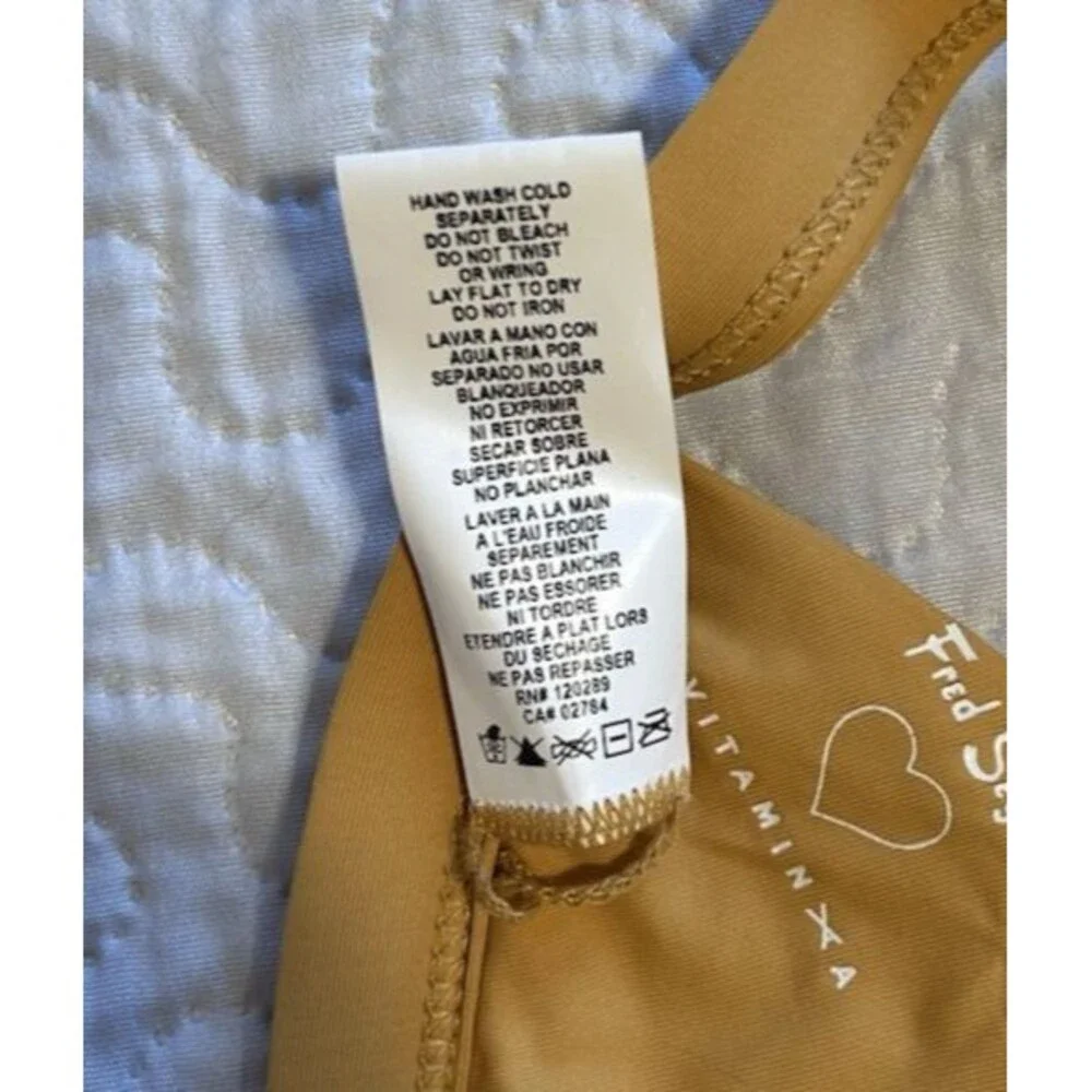 Fred Segal x Vitamin A XS Ribbed Triangle Bikini Top Mustard Gold Coastal Boho